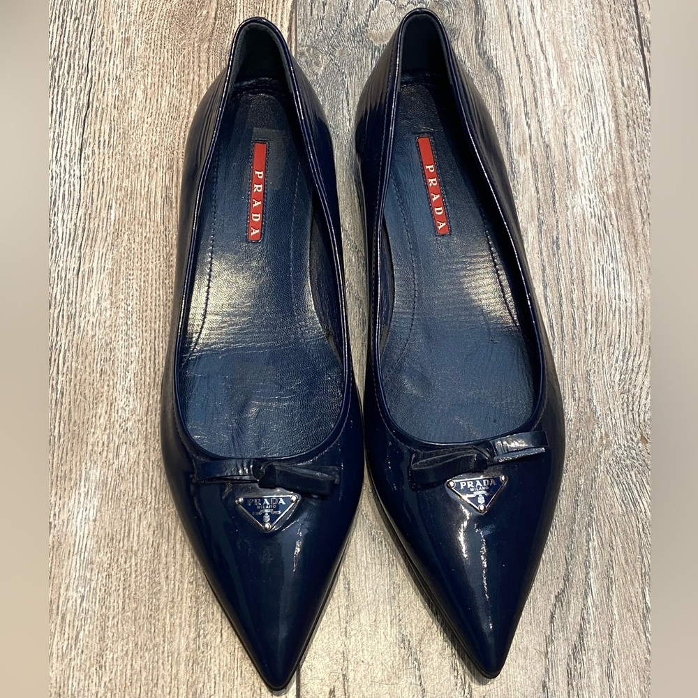Prada navy pointed toe flats